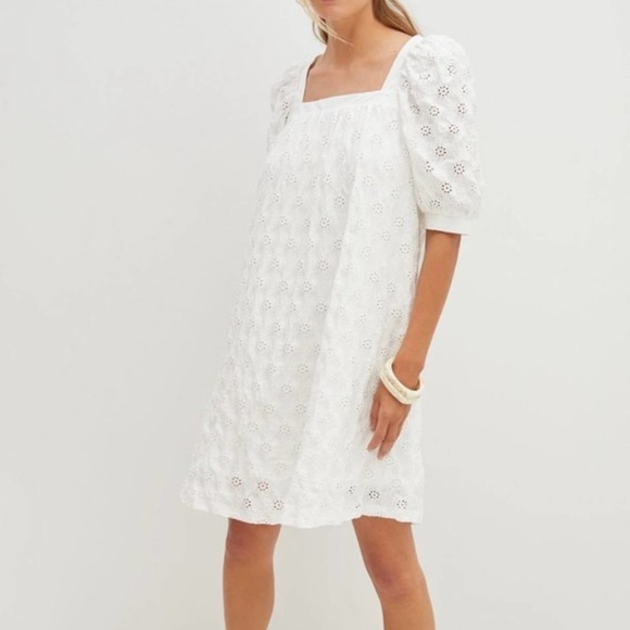 Anthropologie Dresses & Skirts - Anthropologie Maeve Eyelet Puff Sleeve Cottage Core Square Neck Dress Size M